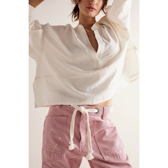 Free People Dried Rose Pink Railroad Striped Moxie Barrel Jeans Size 30‎ NWOT - Picture 4 of 4